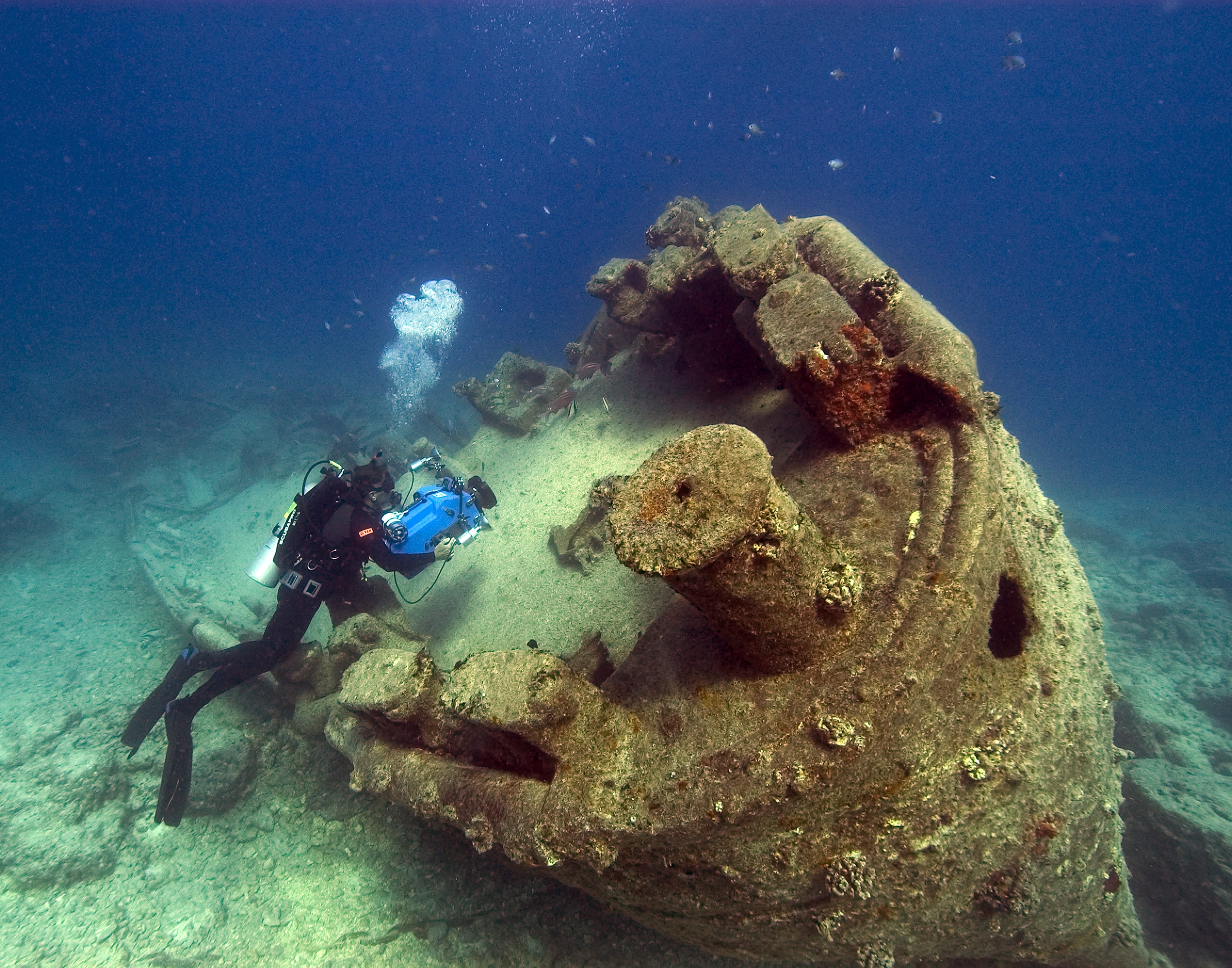 This is an image of the bow of the USS Macaw at Midway Atoll.